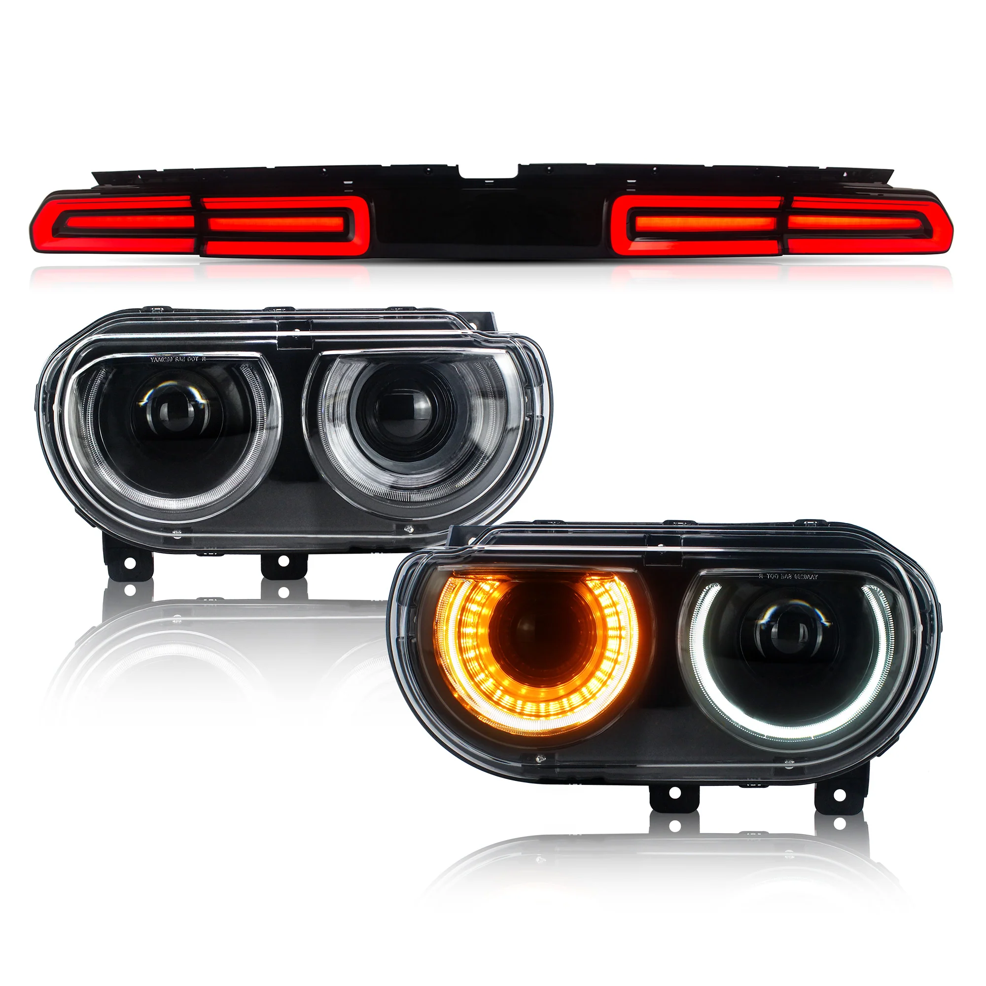 VLAND LED Projector Headlights & Taillights for Dodge Challenger 2008-2014 With Sequential Turn Signals - Image 2