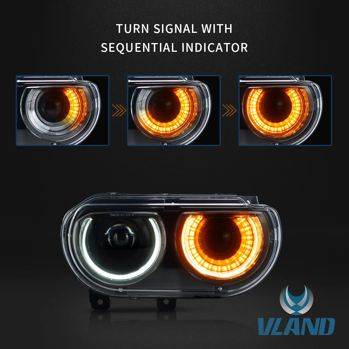 VLAND LED Projector Headlights & Taillights for Dodge Challenger 2008-2014 With Sequential Turn Signals - Image 7