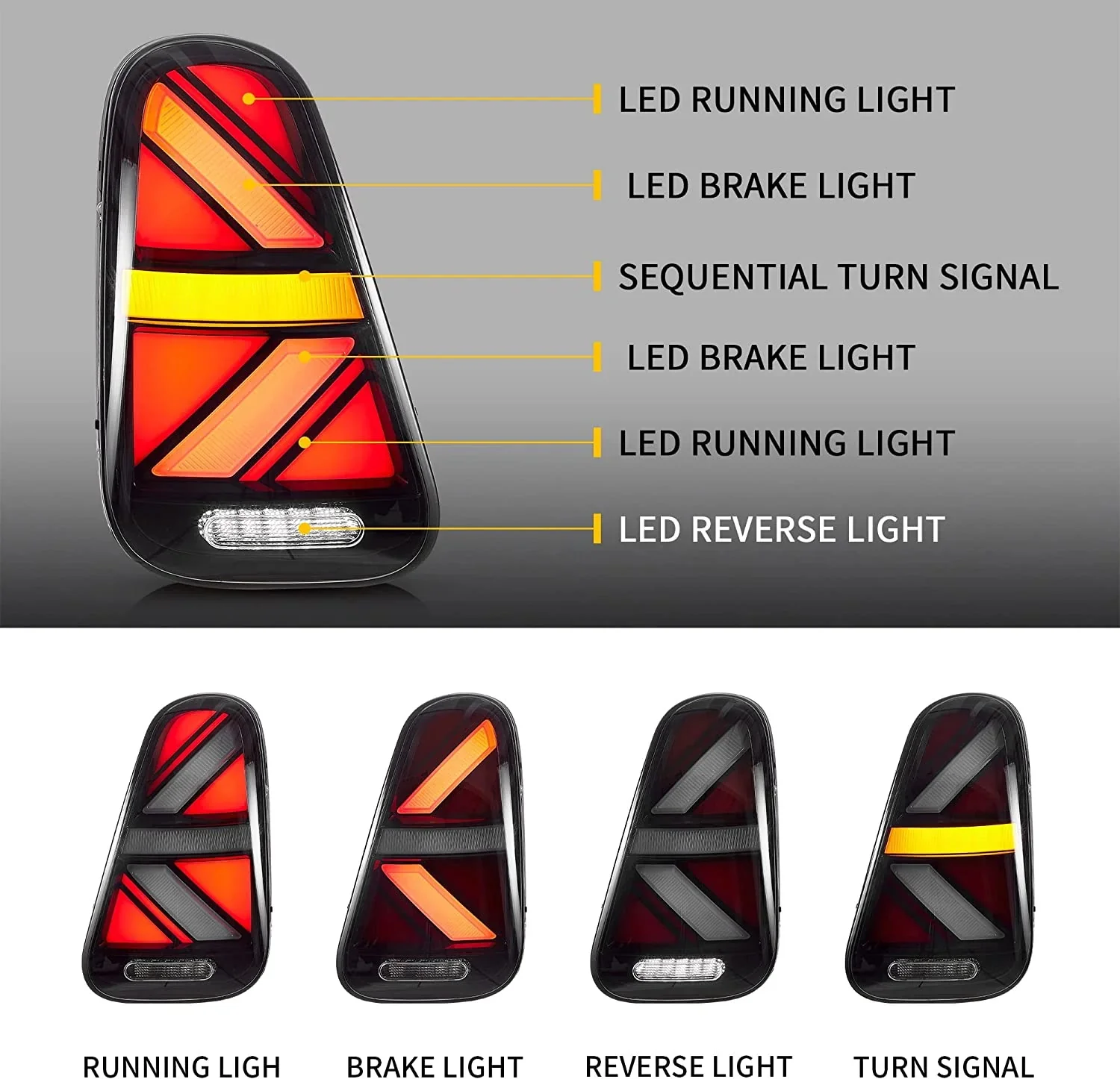 VLAND LED Tail Lights For BMW Mini Cooper [Mini Hatch/Cabrio] R50 R52 R53 2001-2006 Aftermarket Lamps [E-MARK] - Image 5