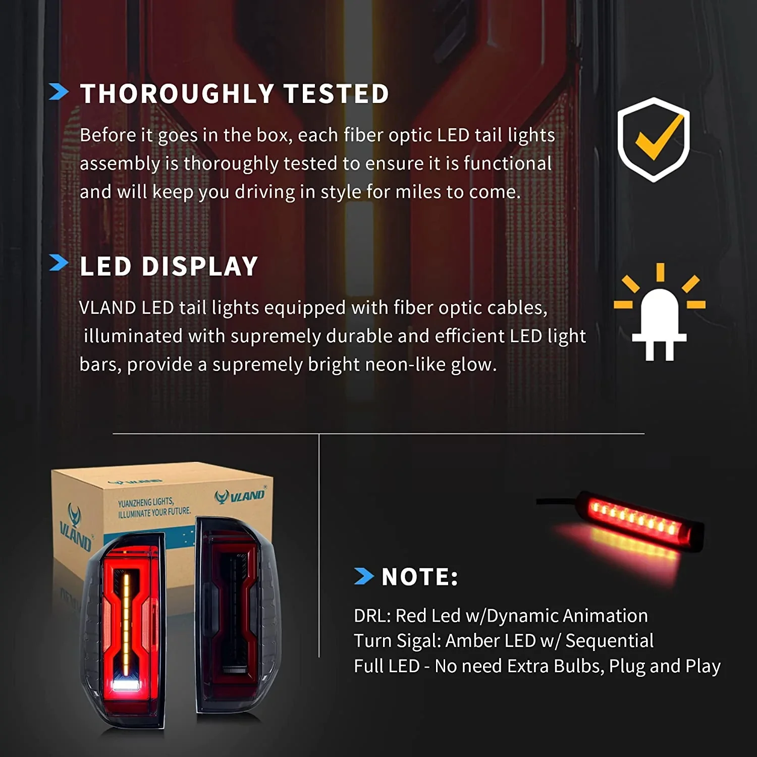 VLAND LED Tail Lights For Toyota Tundra 2014-2020 with Startup Animation DRL Rear Lamps Smoked - Image 11