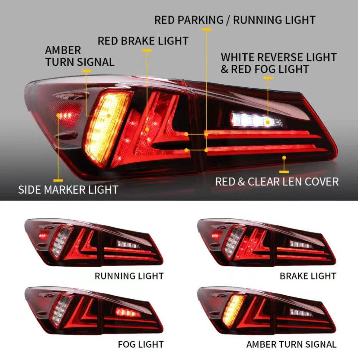 VLAND Full LED Tail Lights For Lexus IS250 IS350 2005-2013 ISF 2007-2014 [XE20] - Image 3
