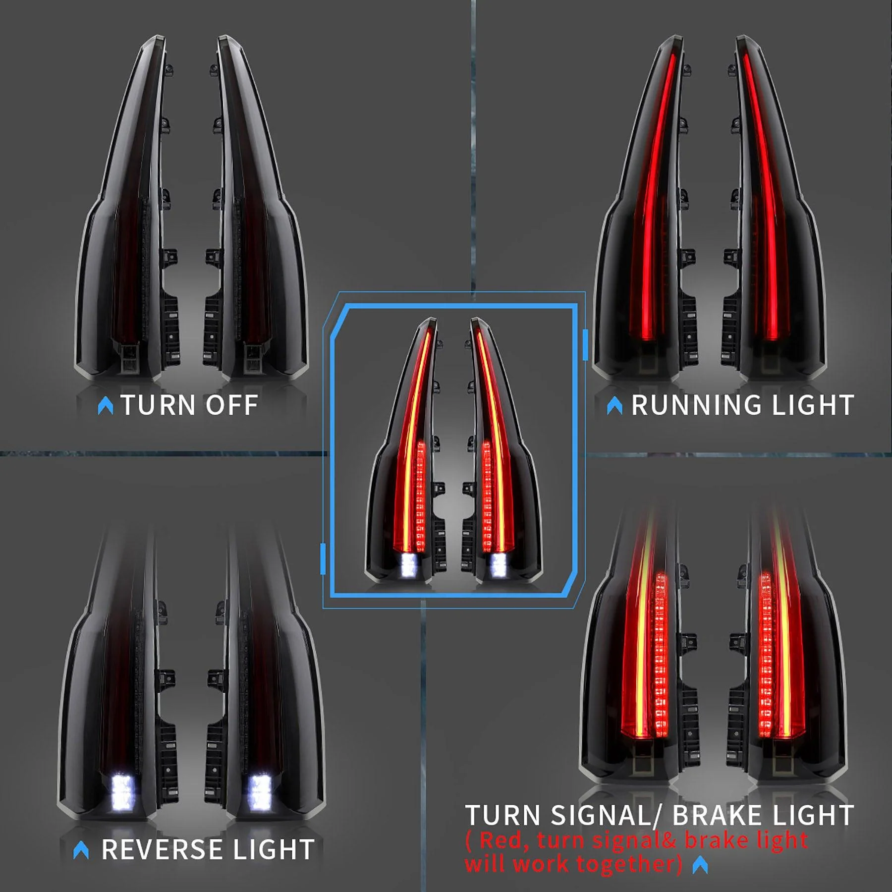 VLAND Full LED Tail Lights For Chevrolet(Chevy) Tahoe / Suburban 4th Gen 2015-2020 Red Turn Signal - Image 3