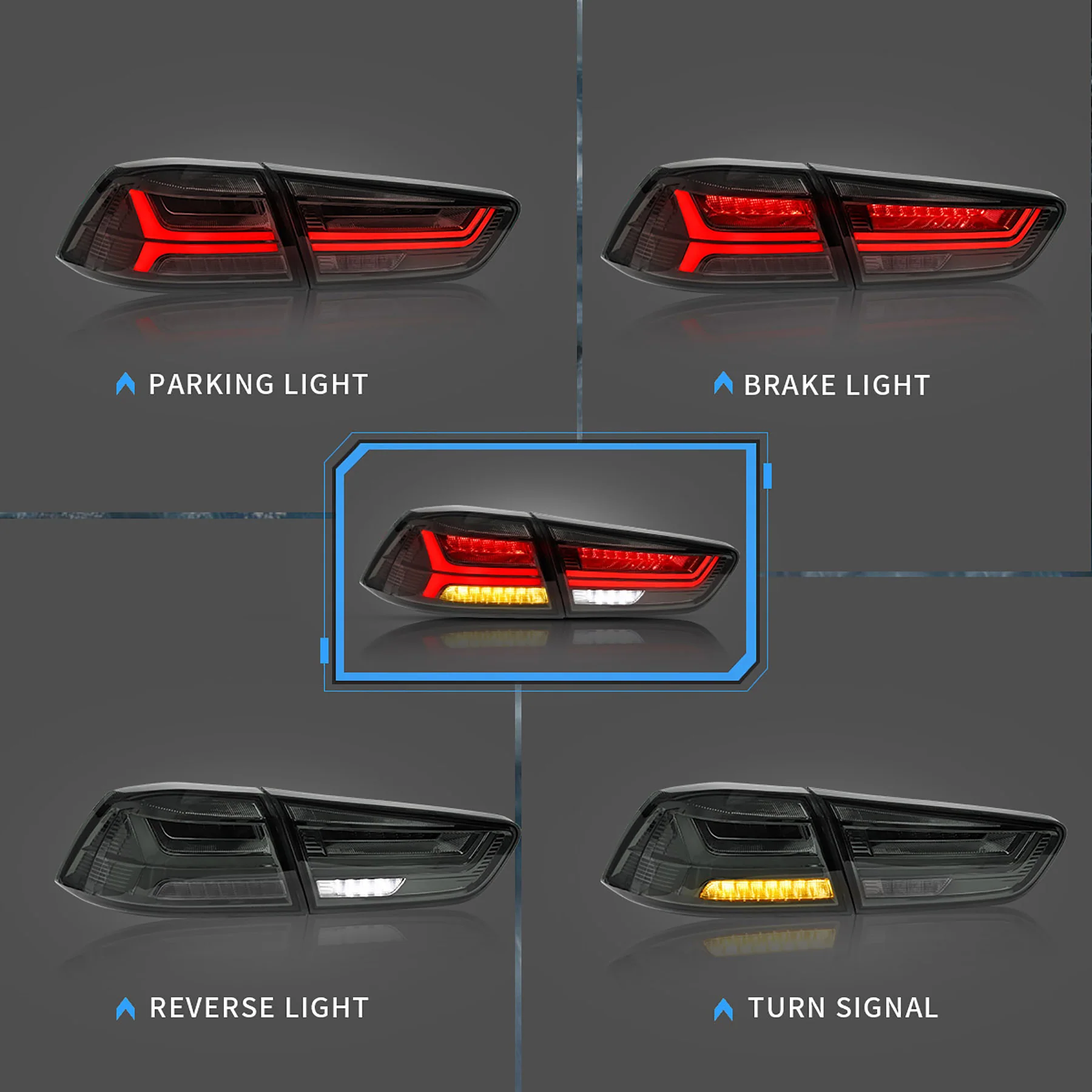 VLAND LED Tail Lights For Mitsubishi Lancer EVO X 2008-2018 With Sequential Indicators - Image 3