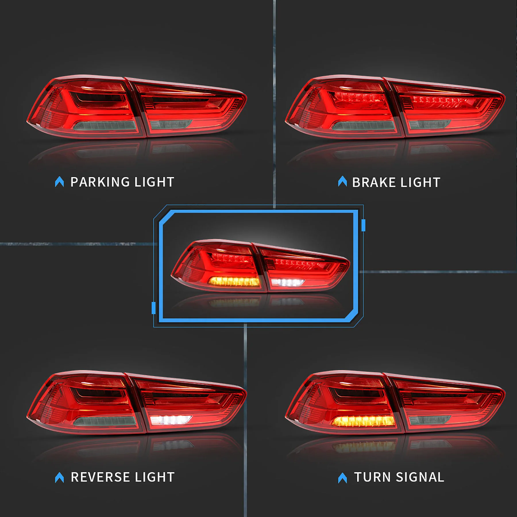 VLAND LED Tail Lights For Mitsubishi Lancer EVO X 2008-2018 With Sequential Indicators - Image 4