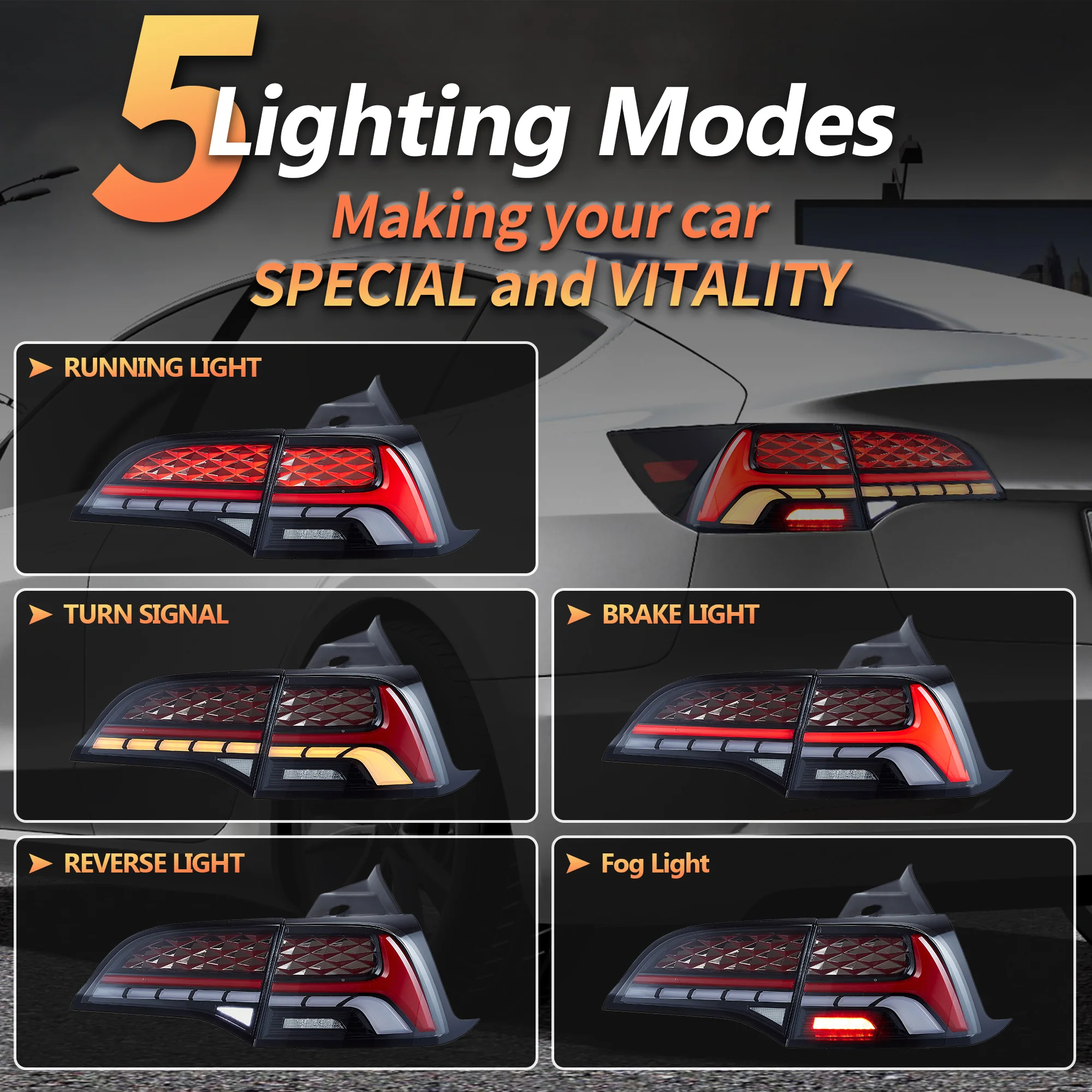 VLAND LED Taillights For Tesla Model 3 & Model Y 2017-2023 [DOT.  E-MARK.] - Image 3