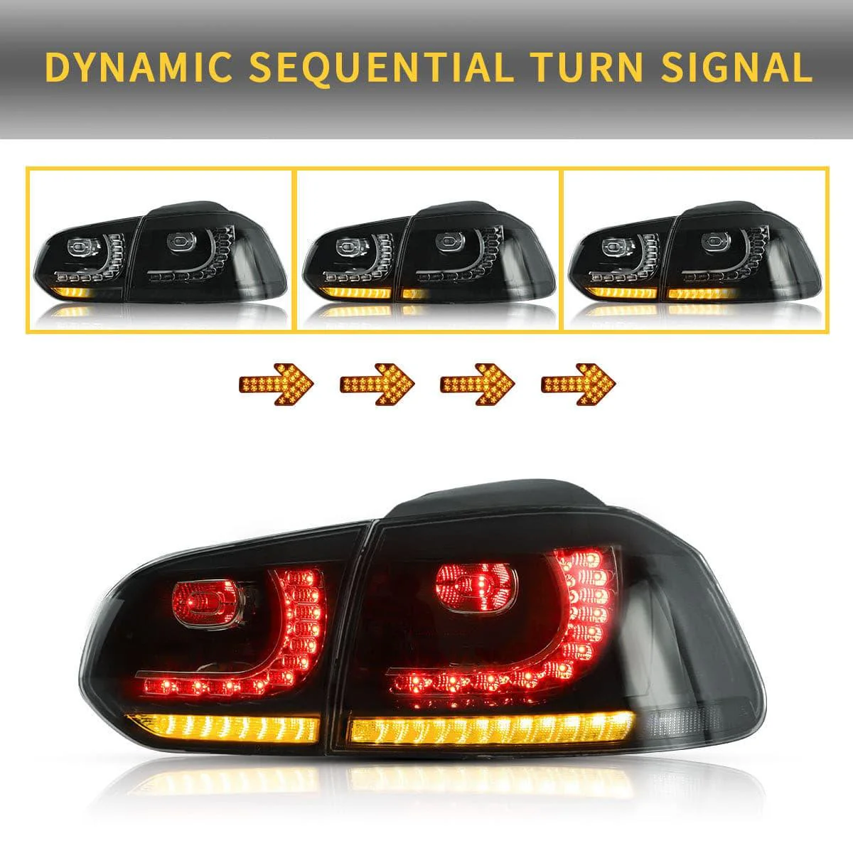 VLAND LED Tail lights For Volkswagen (VW) Golf 6 MK6 (TSI GTI R TDI GTD LPG) 2008-2014 With Sequential indicators[E-MARK] - Image 5