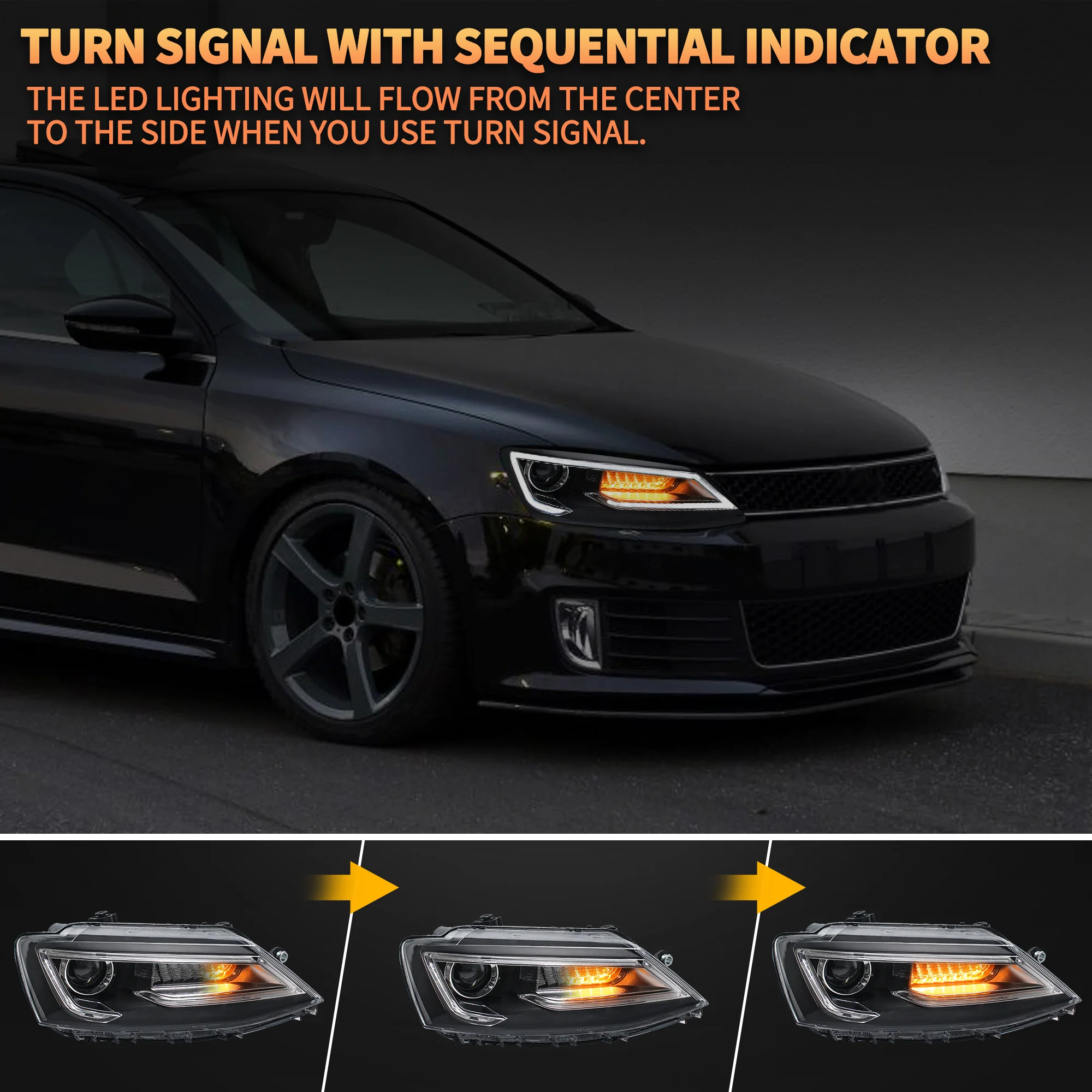VLAND LED Headlights For Volkswagen Jetta MK6 2011-2018 with Sequential Dual Beam/Demon Eye [E-MARK.] - Image 9