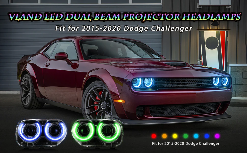 VLAND RGB Headlights For Dodge Challenger 2015-2024 Halogen Models - Image 19