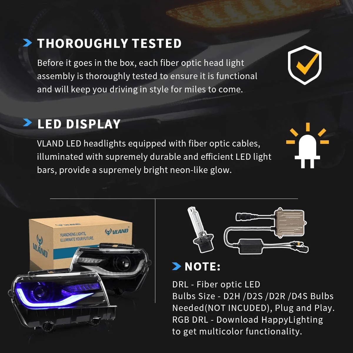 VLAND RGB Dual Beam Headlights For Chevrolet Camaro 5th Gen 2014 2015 - Image 17