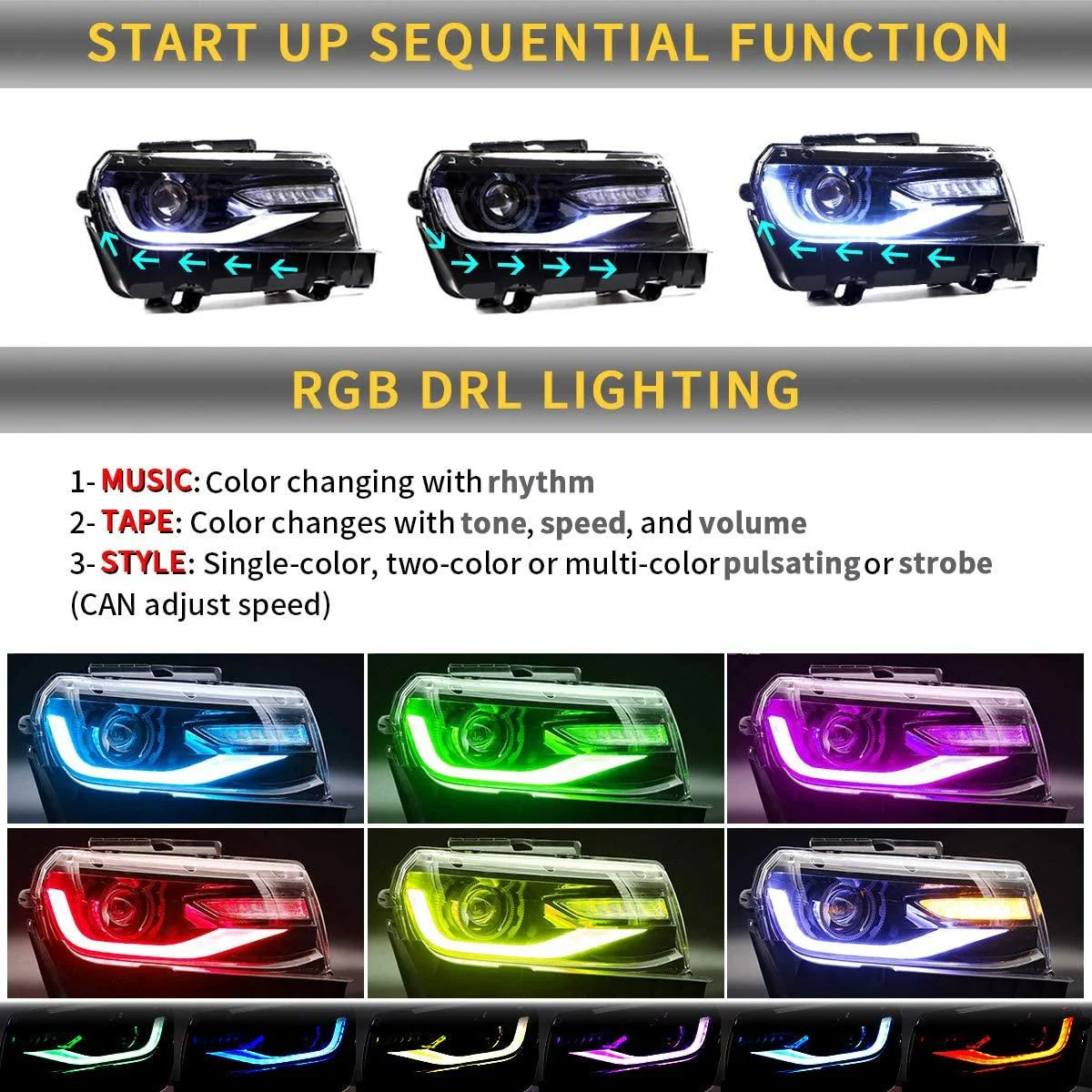 VLAND RGB Dual Beam Headlights For Chevrolet Camaro 5th Gen 2014 2015 - Image 9