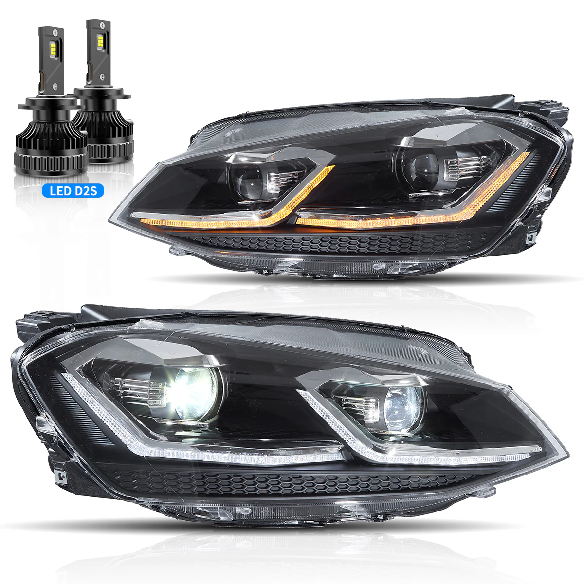 VLAND LED Projector Headlights For Volkswagen Golf 7 MK7 2013-2016 Silver & Red Stripe - Image 10