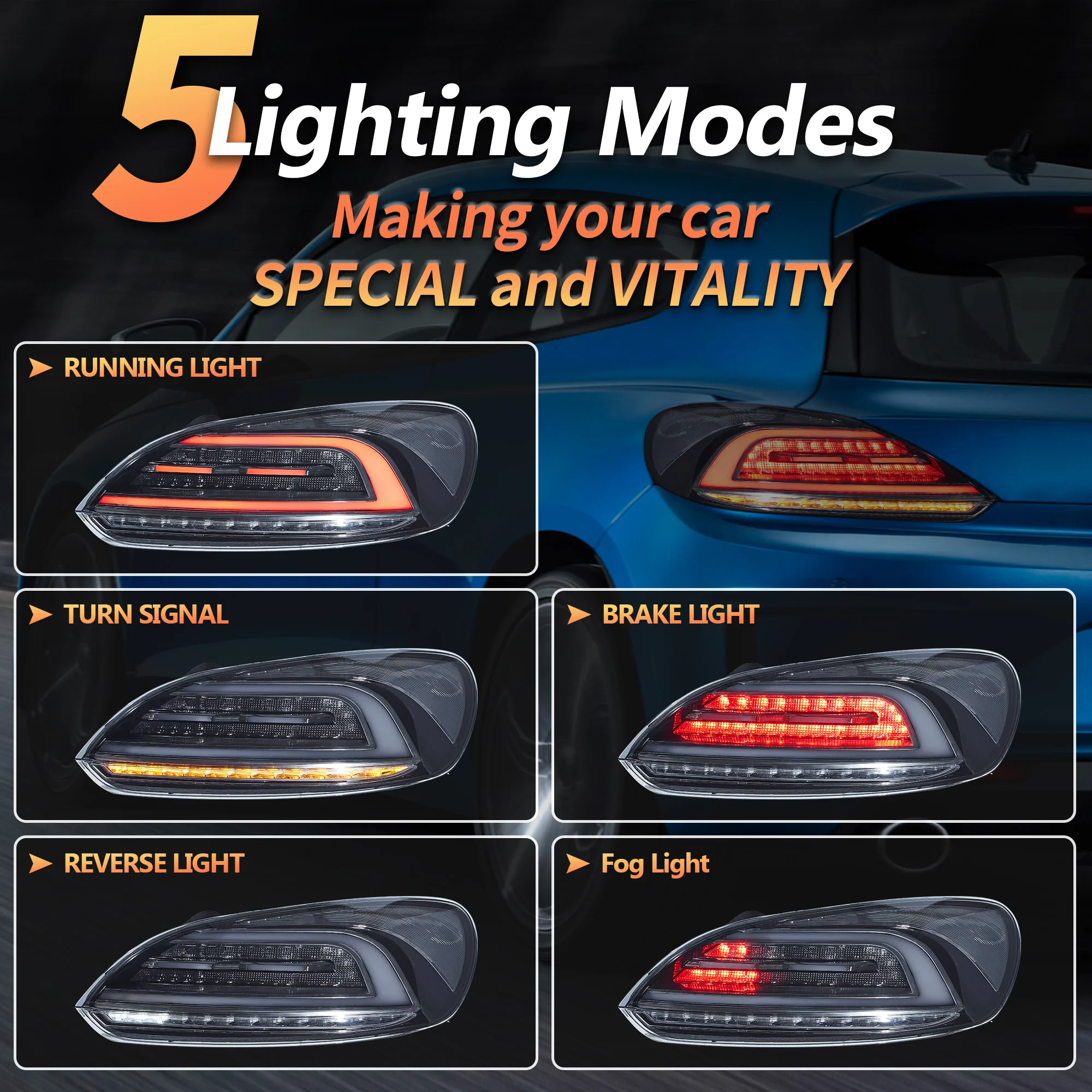 VLAND LED Tail Lights For Volkswagen (VW) Scirocco 3rd Gen 2009-2014 [E-MARK.] - Image 3