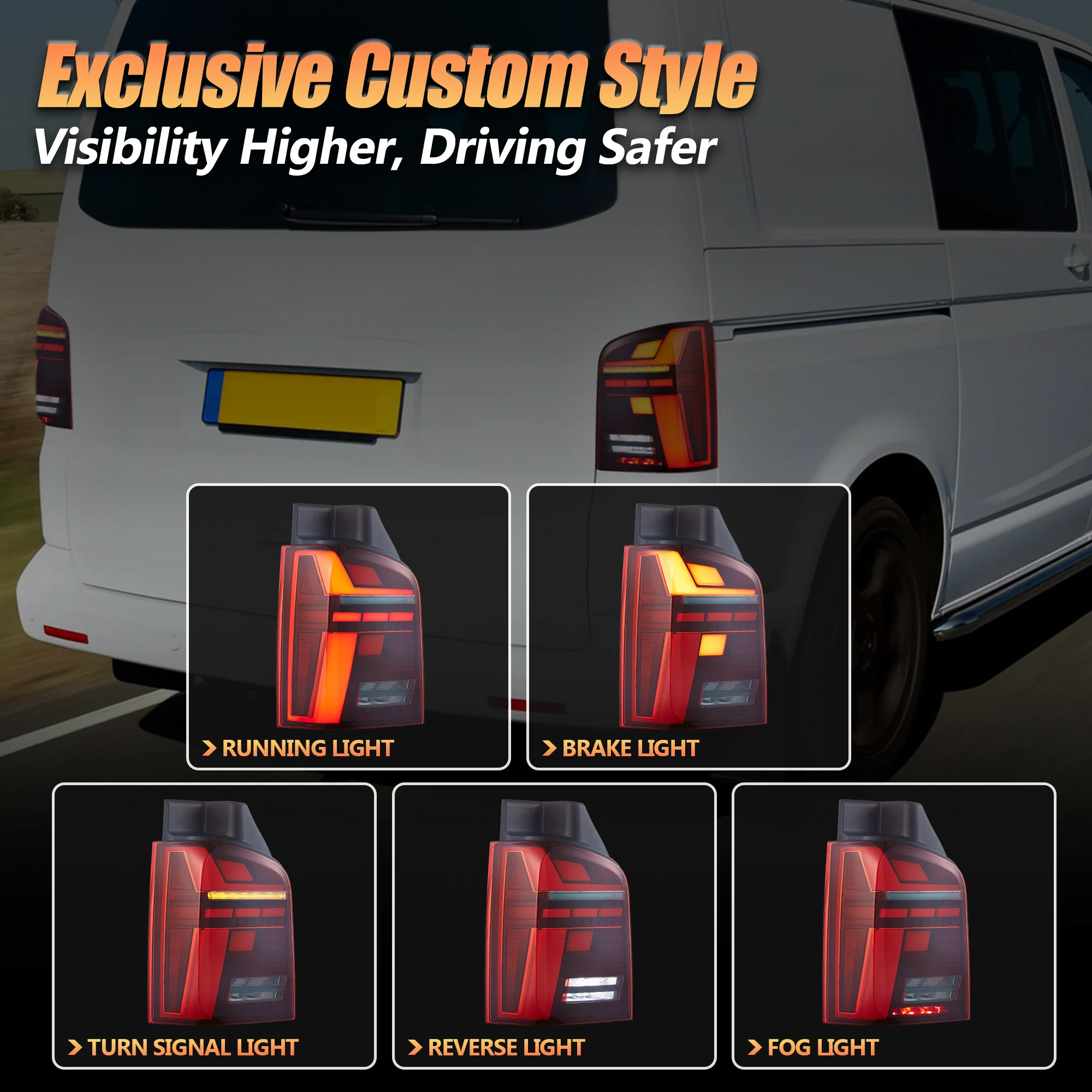 VLAND LED Tail Lights For Volkswagen Transporter T5 Caravelle Multivan 2010-2015 (2010 Facelift Models) [E-MARK.] - Image 6