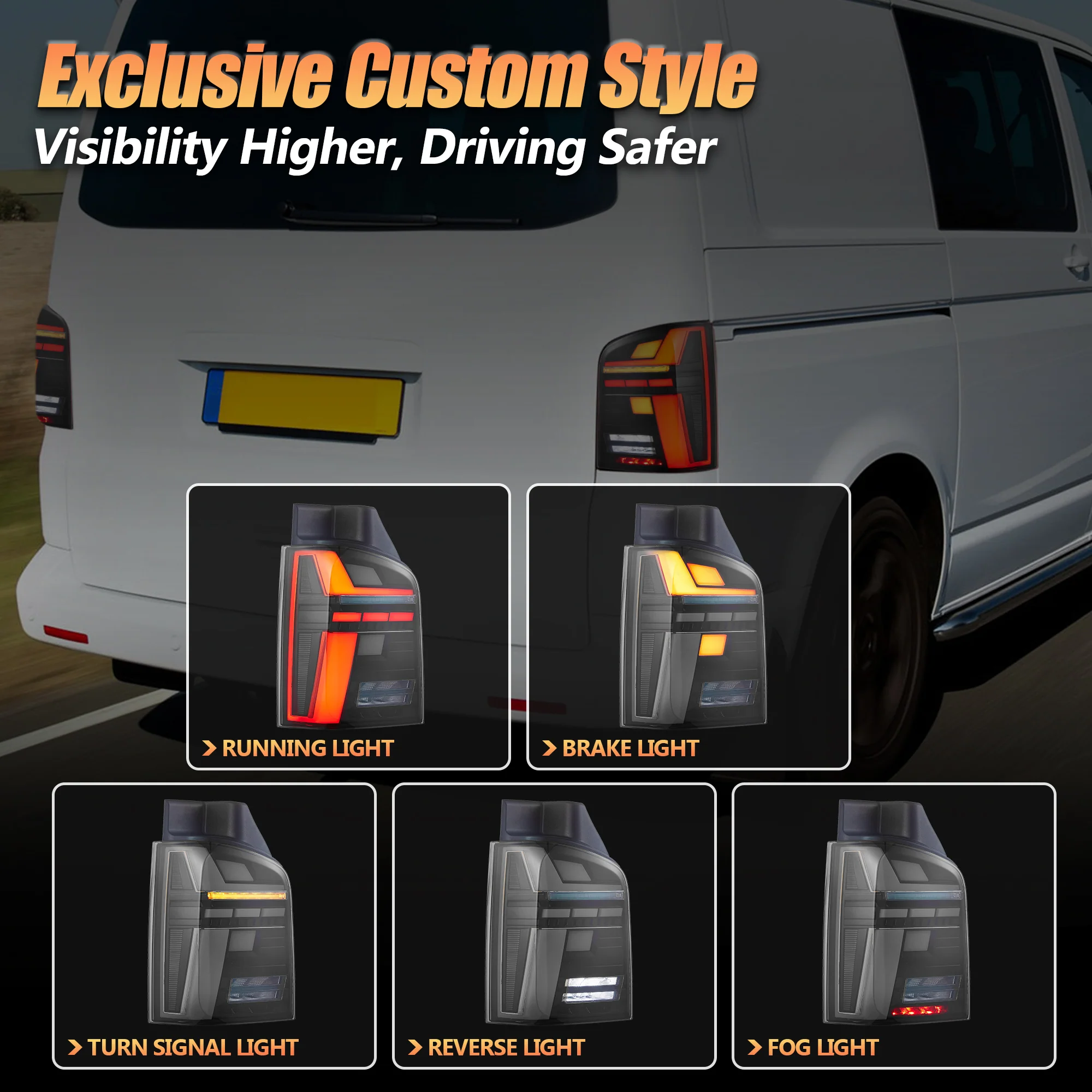 VLAND LED Tail Lights For Volkswagen Transporter T5 Caravelle Multivan 2010-2015 (2010 Facelift Models) [E-MARK.] - Image 8