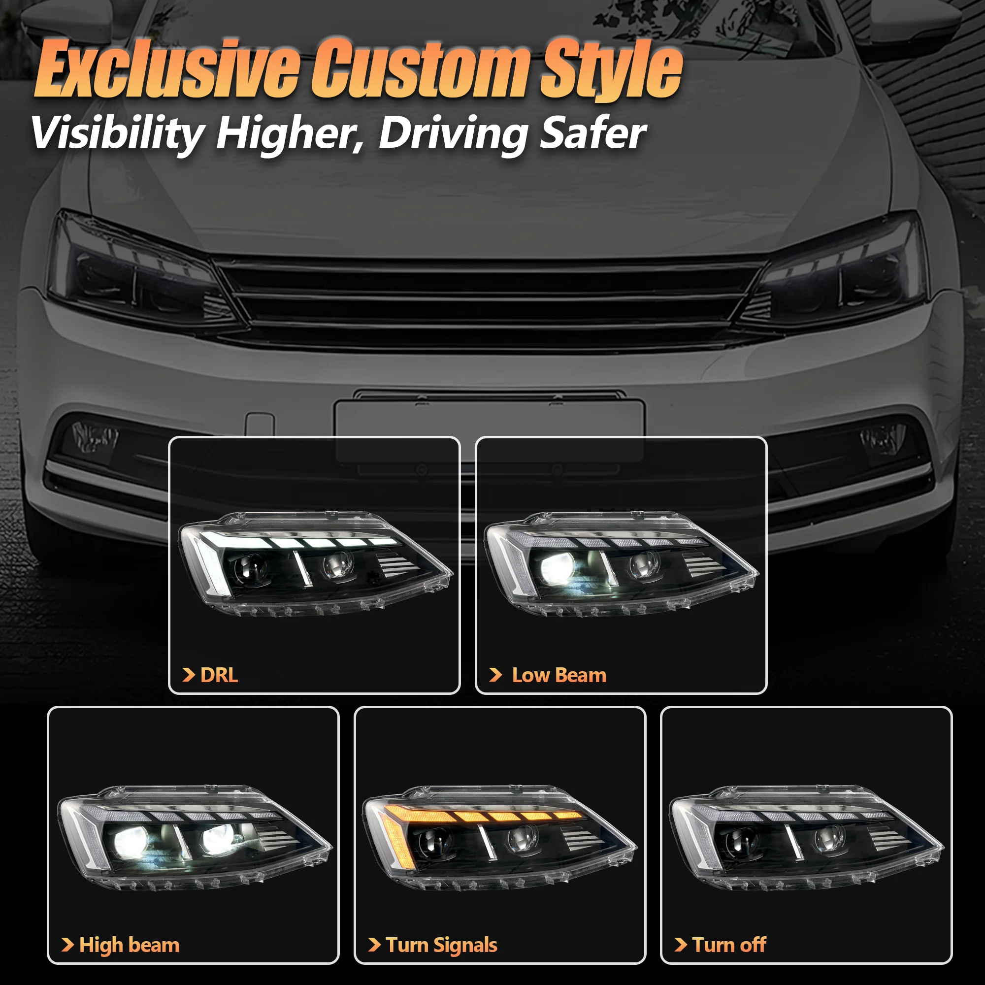 VLAND LED Headlights For Volkswagen (VW) Jetta MK6 Sagitar 2012-2018 With Sequential Animation Front Lamps - Image 4